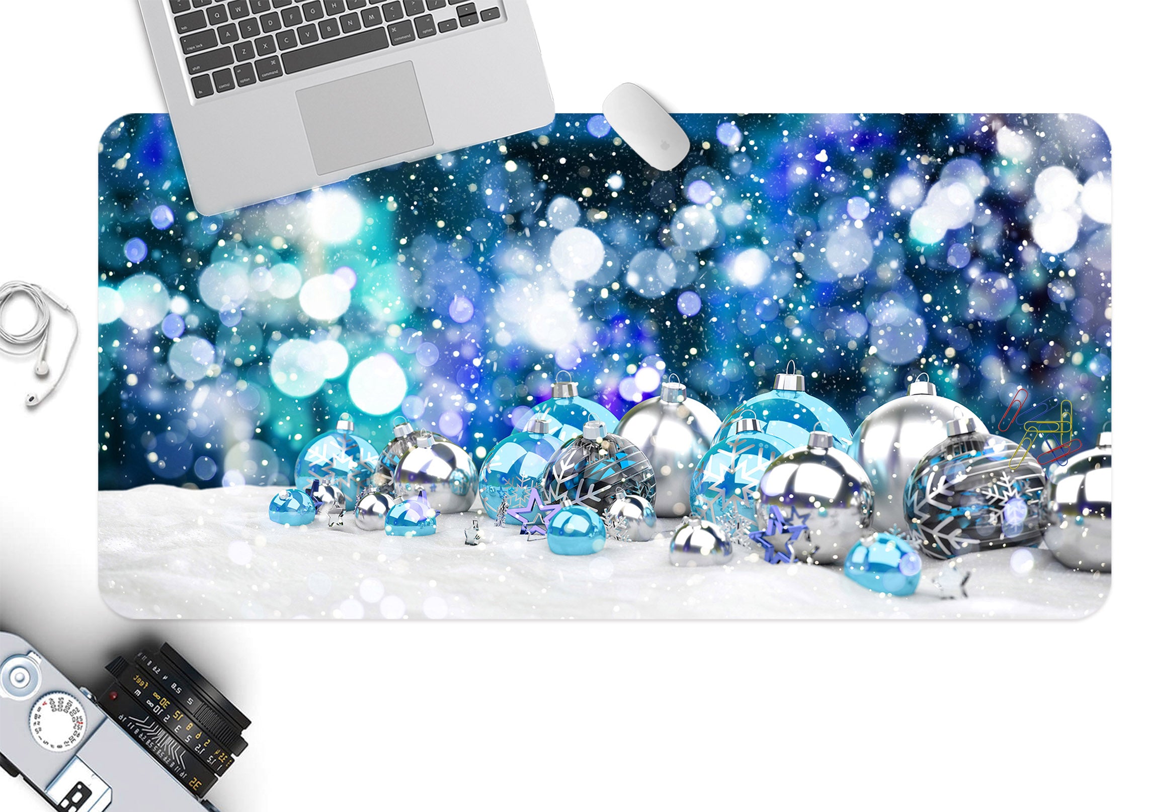 3D Silver Blue Ball 53198 Christmas Desk Mat Xmas