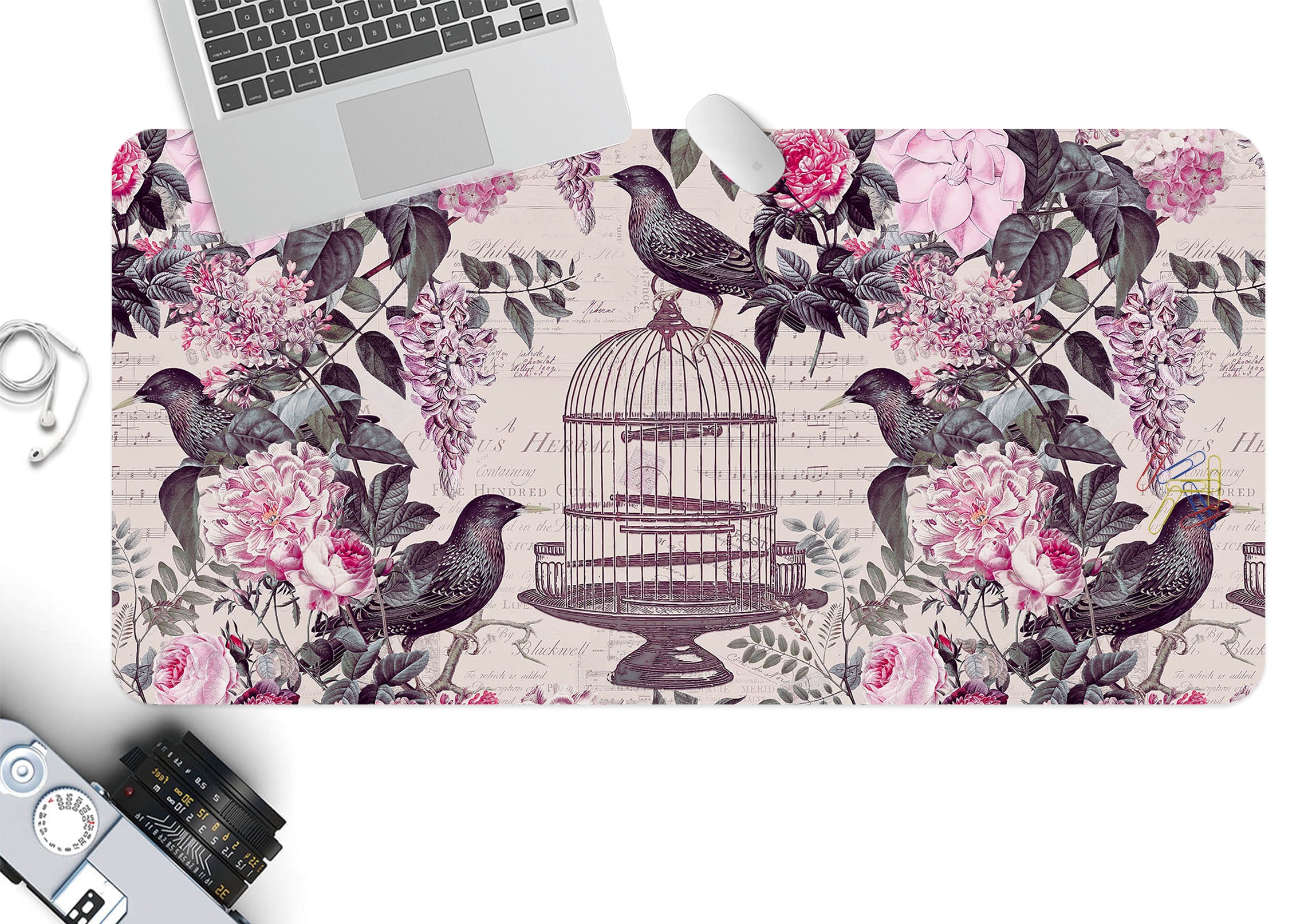 3D Pink Flower Bird 984 Andrea Haase Desk Mat
