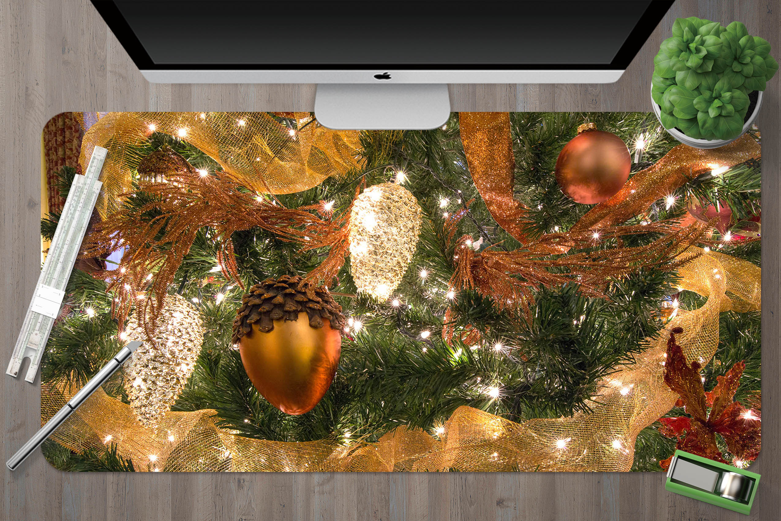 3D Branches Pine Cones 53196 Christmas Desk Mat Xmas