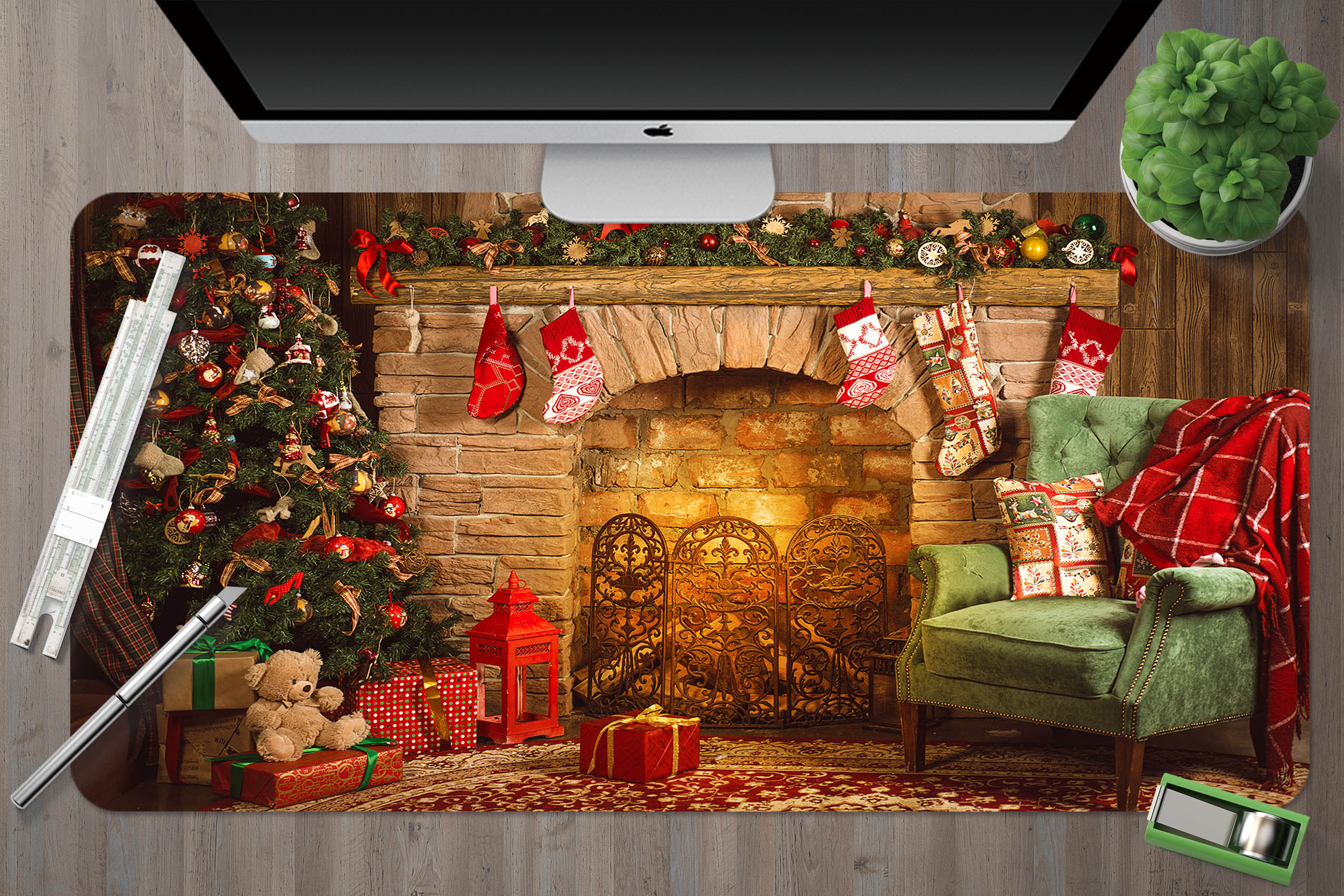 3D Fireplace Sofa 53190 Christmas Desk Mat Xmas