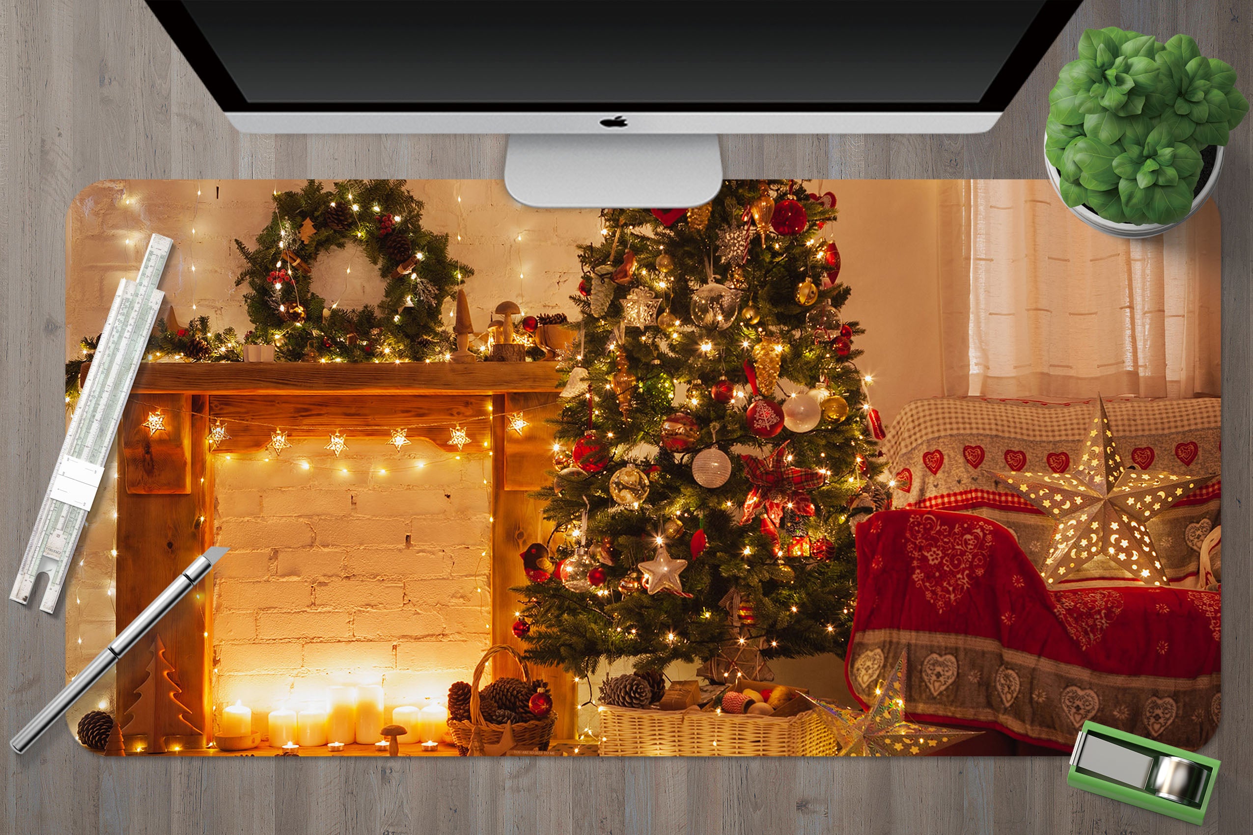 3D Fireplace Tree 53229 Christmas Desk Mat Xmas