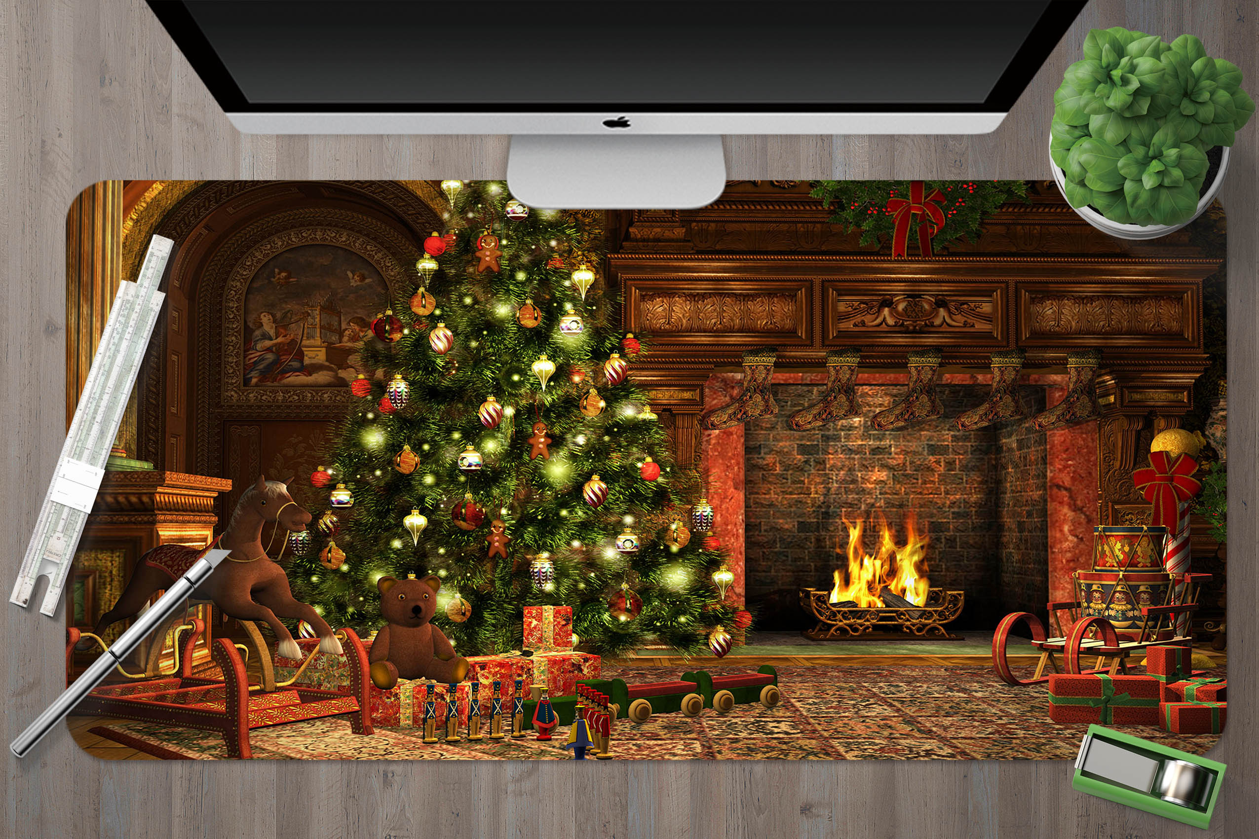 3D Tree Fireplace 53165 Christmas Desk Mat Xmas