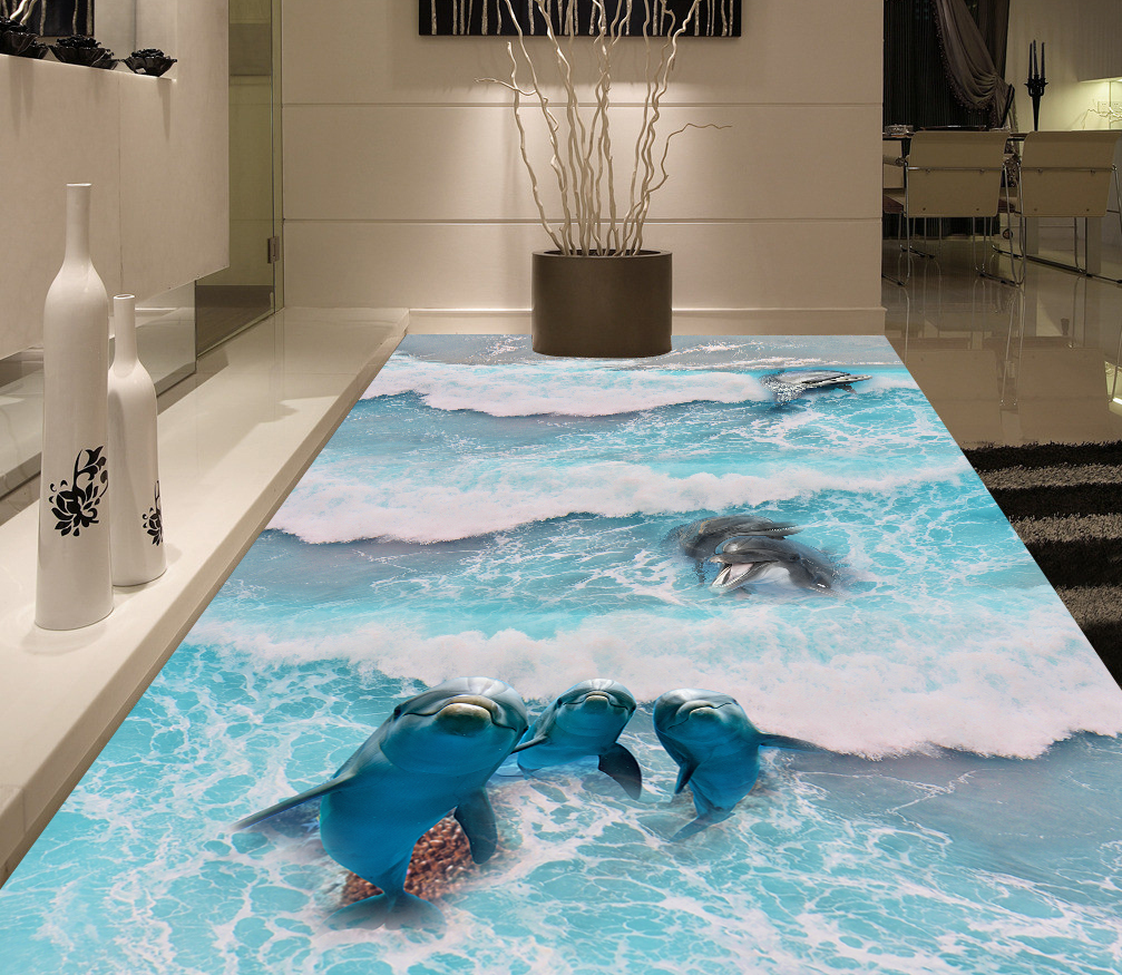 3D Clear Dolphin 568 Floor Mural  Wallpaper Murals Rug & Mat Print Epoxy waterproof bath floor