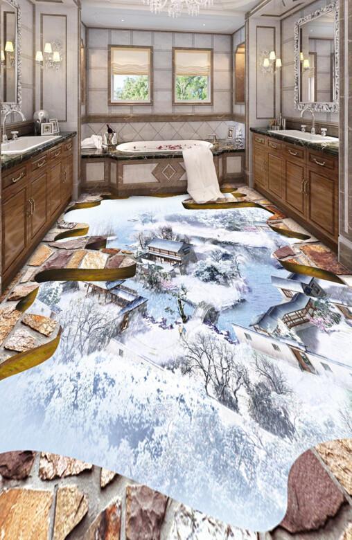 3D Snow Covered Village Floor Mural Wallpaper AJ Wallpaper 2 