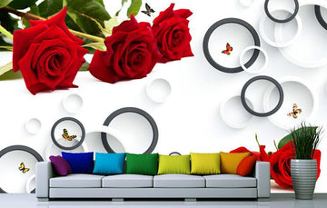 Red Roses Circles Wallpaper AJ Wallpaper 