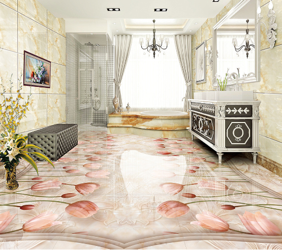 3D Pink Tulip 289 Floor Mural  Wallpaper Murals Rug & Mat Print Epoxy waterproof bath floor