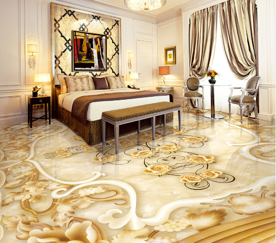 3D Golden Flowers 275 Floor Mural  Wallpaper Murals Rug & Mat Print Epoxy waterproof bath floor