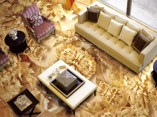 3D Golden Flower Carving 256 Floor Mural  Wallpaper Murals Rug & Mat Print Epoxy waterproof bath floor