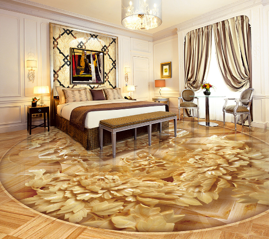 3D Golden Flower Carving 256 Floor Mural  Wallpaper Murals Rug & Mat Print Epoxy waterproof bath floor