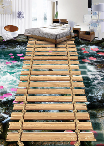 3D River Hanging Bridge Floor Mural Wallpaper AJ Wallpaper 2 