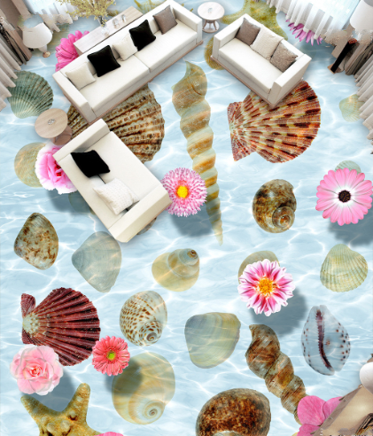 3D Shell Flowers 249 Floor Mural  Wallpaper Murals Rug & Mat Print Epoxy waterproof bath floor