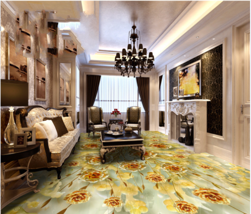 3D Golden Flower 052 Floor Mural Wallpaper AJ Wallpaper 2 