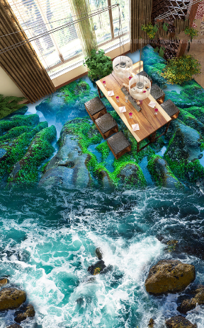 3D Mountains Stream Floor Mural Wallpaper AJ Wallpaper 2 