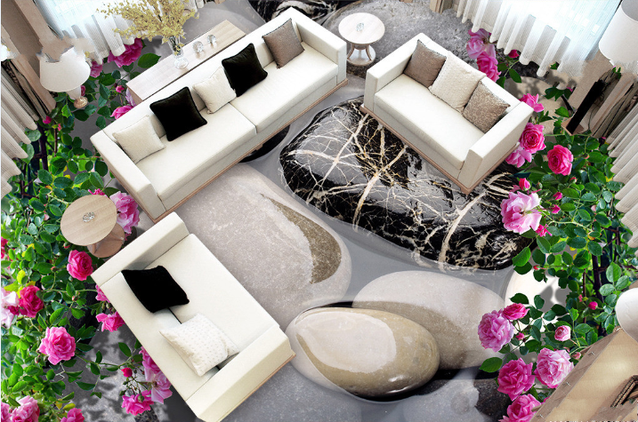 3D Pebbles And Roses Floor Mural Wallpaper AJ Wallpaper 2 