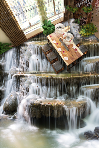 3D Stone Steps Waterfall 0222 Floor Mural  Wallpaper Murals Rug & Mat Print Epoxy waterproof bath floor