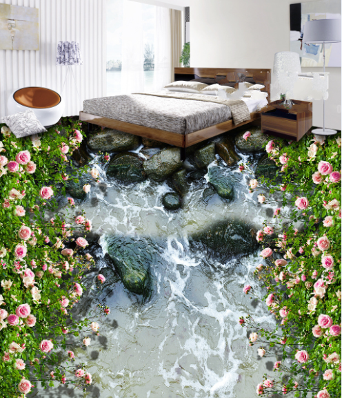 3D Flowers By The River 215 Floor Mural  Self-Adhesive Sticker Bathroom Non-slip Waterproof Flooring Murals