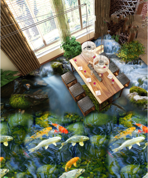 3D Lucky Koi 213 Floor Mural  Self-Adhesive Sticker Bathroom Non-slip Waterproof Flooring Murals
