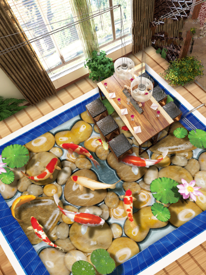 3D Lucky Koi 210 Floor Mural  Self-Adhesive Sticker Bathroom Non-slip Waterproof Flooring Murals