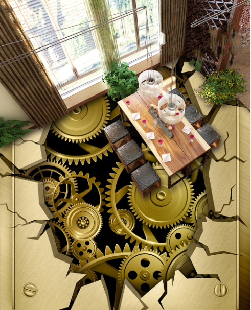 3D Mechanical Gear 204 Floor Mural  Self-Adhesive Sticker Bathroom Non-slip Waterproof Flooring Murals