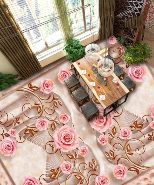 3D Curved Rose 199 Floor Mural  Self-Adhesive Sticker Bathroom Non-slip Waterproof Flooring Murals