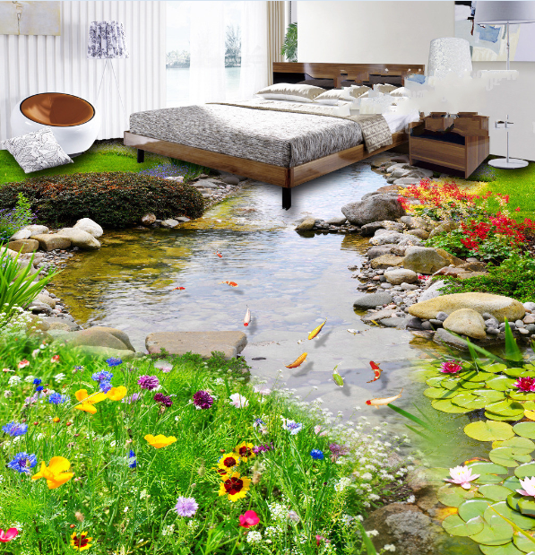 3D Garden Pond 196 Floor Mural  Self-Adhesive Sticker Bathroom Non-slip Waterproof Flooring Murals