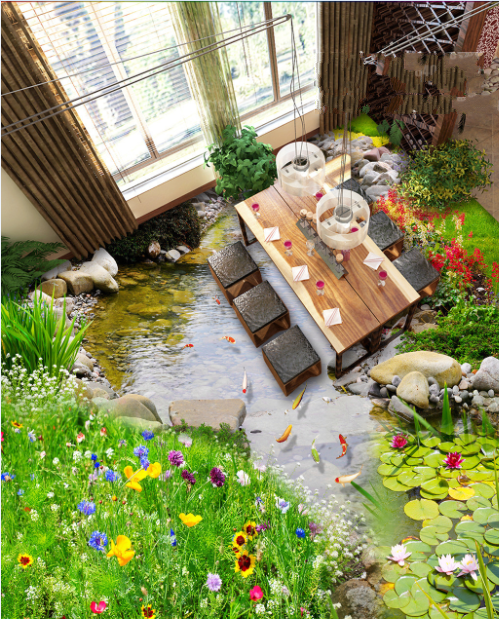 3D Garden Pond 196 Floor Mural  Self-Adhesive Sticker Bathroom Non-slip Waterproof Flooring Murals