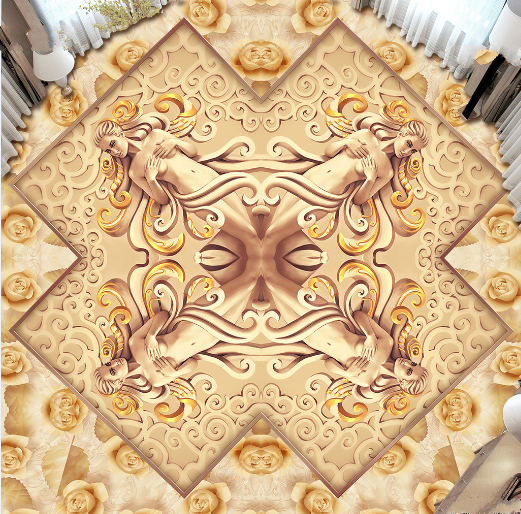 3D Golden Flowers 500 Floor Mural  Wallpaper Murals Rug & Mat Print Epoxy waterproof bath floor