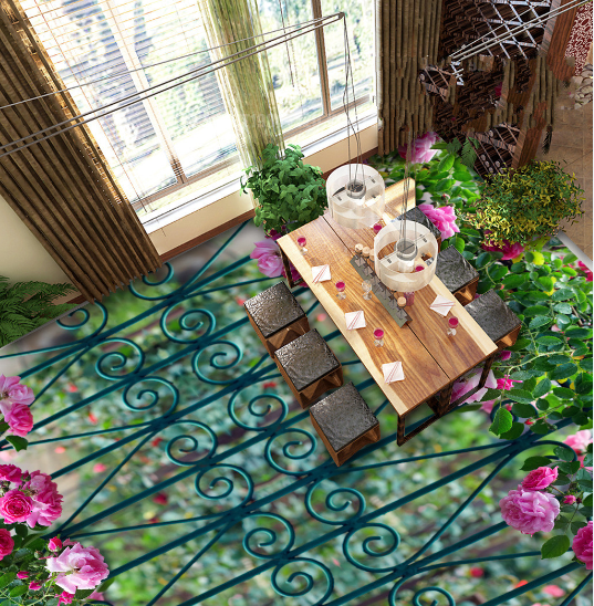 3D Iron Gate Flowers Floor Mural Wallpaper AJ Wallpaper 2 
