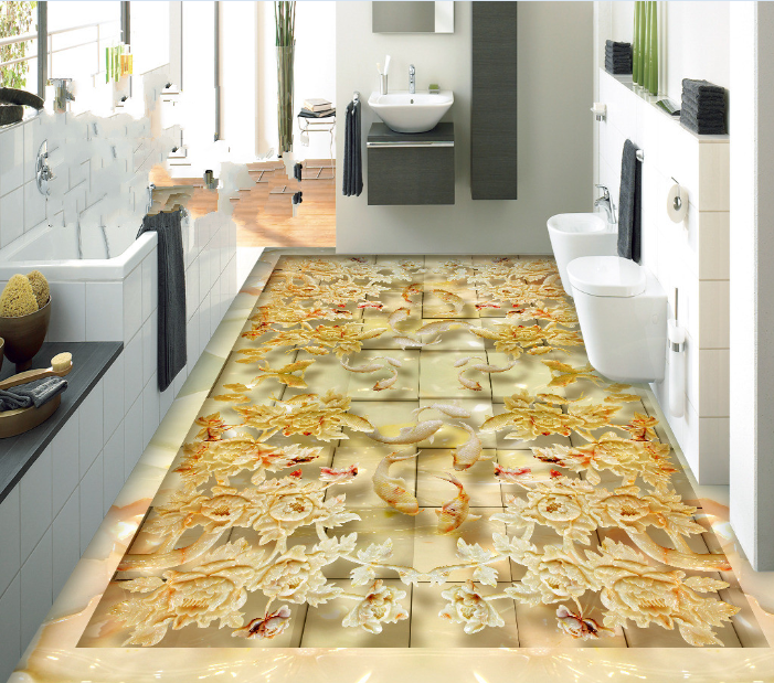 3D Goldfish Carving 452 Floor Mural  Wallpaper Murals Rug & Mat Print Epoxy waterproof bath floor