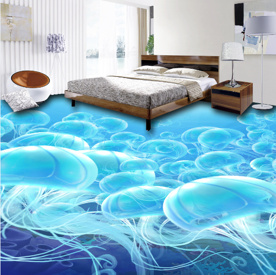 3D Blue Jellyfish 451 Floor Mural  Wallpaper Murals Rug & Mat Print Epoxy waterproof bath floor