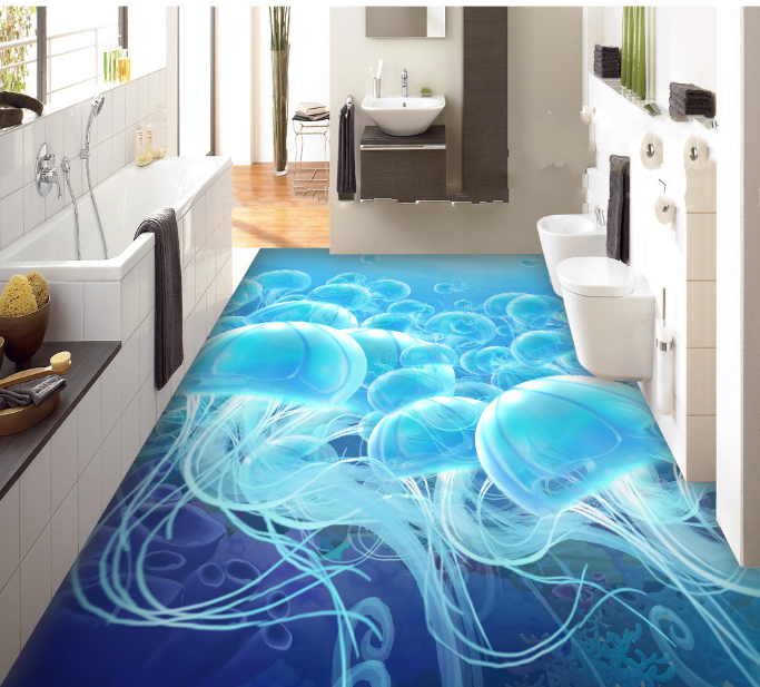 3D Blue Jellyfish 451 Floor Mural  Wallpaper Murals Rug & Mat Print Epoxy waterproof bath floor
