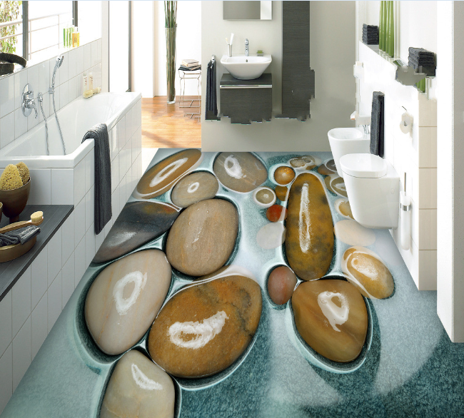 3D Smooth River Stone Floor Mural Wallpaper AJ Wallpaper 2 