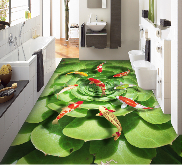 3D Lotus Leaf Koi 413 Floor Mural  Wallpaper Murals Rug & Mat Print Epoxy waterproof bath floor