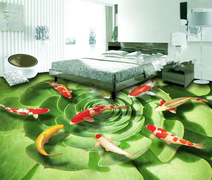 3D Lotus Leaf Koi 413 Floor Mural  Wallpaper Murals Rug & Mat Print Epoxy waterproof bath floor