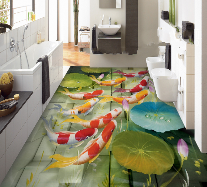 3D Lotus Leaf Koi 411 Floor Mural  Wallpaper Murals Rug & Mat Print Epoxy waterproof bath floor