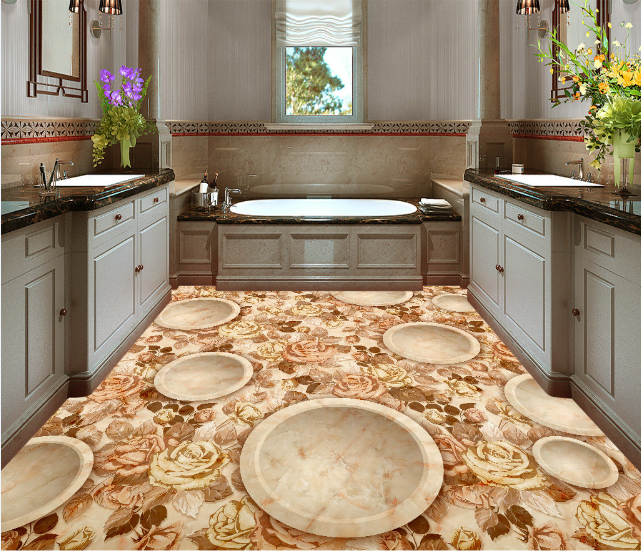 3D Flowers And Plates Floor Mural Wallpaper AJ Wallpaper 2 