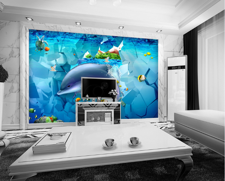 3D Dolphins Crossing 118 Floor Mural Wallpaper AJ Wallpaper 2 