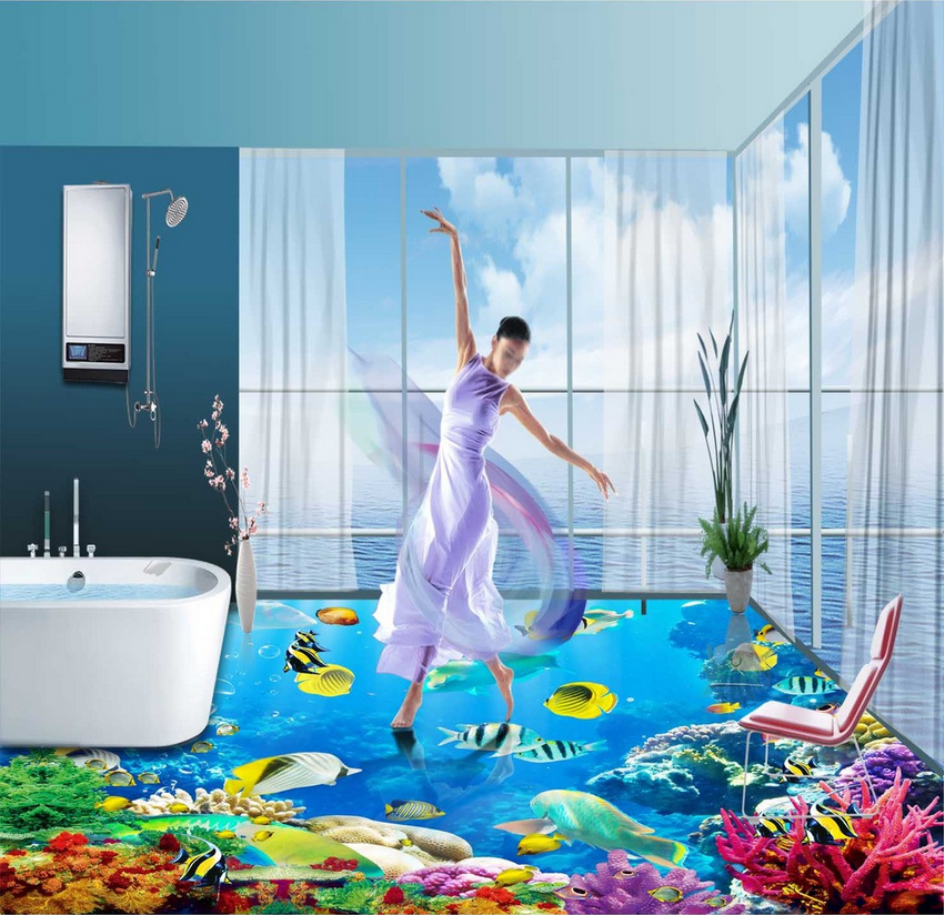 3D Colored Fishes Floor Mural Wallpaper AJ Wallpaper 2 