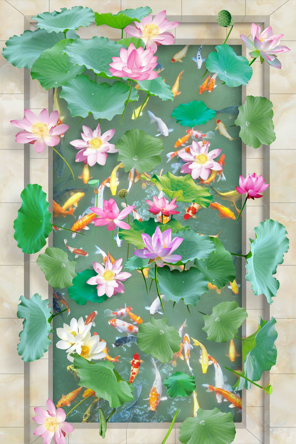 3D Charming Lotus Pond Floor Mural Wallpaper AJ Wallpaper 2 