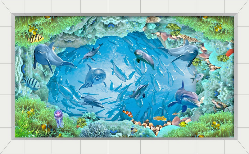 3D Fish School Floor Mural Wallpaper AJ Wallpaper 2 
