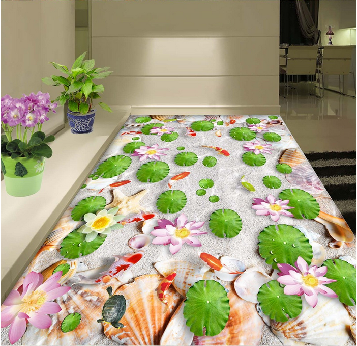 3D Lotus Beach Floor Mural Wallpaper AJ Wallpaper 2 