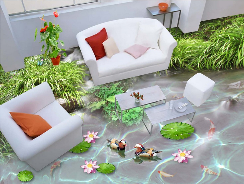 3D Mandarin Ducks Floor Mural Wallpaper AJ Wallpaper 2 