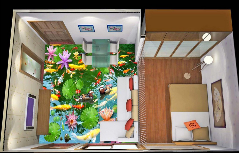 3D Bright Lotus Pond Floor Mural Wallpaper AJ Wallpaper 2 