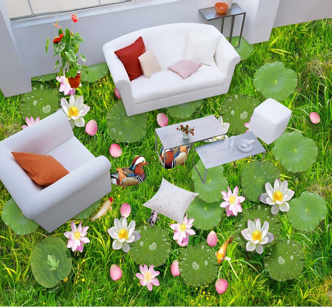 3D Grassland Lotus Floor Mural Wallpaper AJ Wallpaper 2 