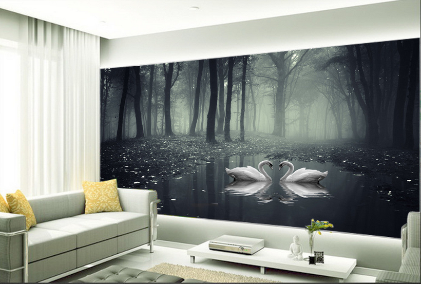 Forest Lake Two Swans Wallpaper AJ Wallpaper 