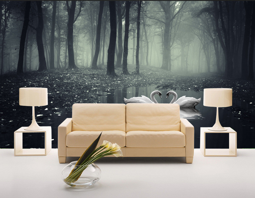 Forest Lake Two Swans Wallpaper AJ Wallpaper 