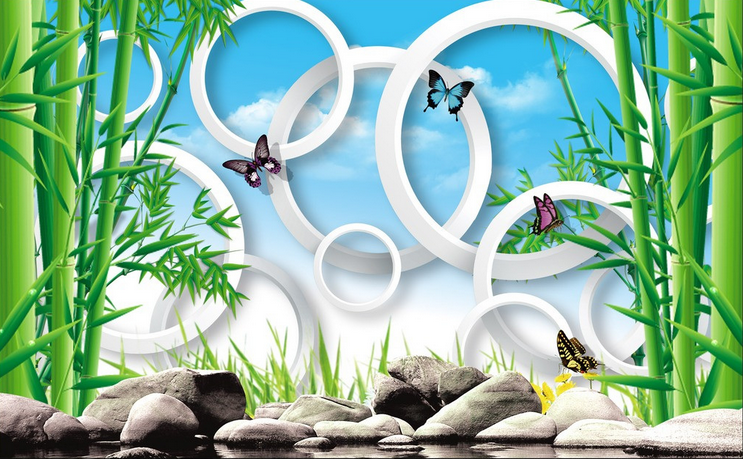 Green Bamboos And Circles Wallpaper AJ Wallpaper 