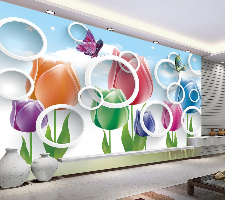 Colorful Tulips And Circles Wallpaper AJ Wallpaper 