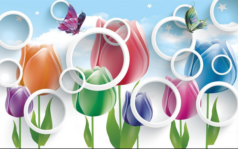 Colorful Tulips And Circles Wallpaper AJ Wallpaper 