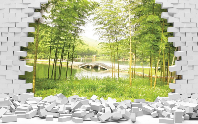 Bricks Hole Bamboos Wallpaper AJ Wallpaper 